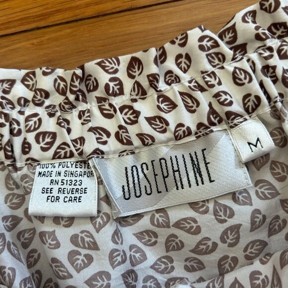 Vintage Circle Skirt Brown Leaf Print Polyester Elastic Waist M - Picture 6 of 9